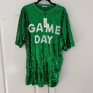 Green Sequin 'Game Day' T-Shirt